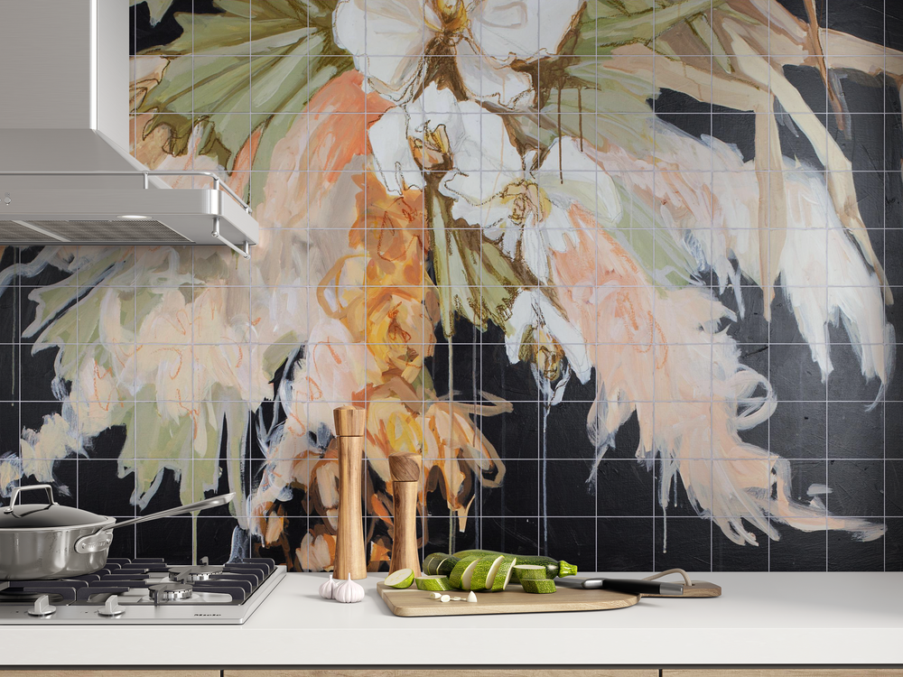 Luxury Hand-Crafted Pampas & Palm Mural Tiles - Custom Zellige Art